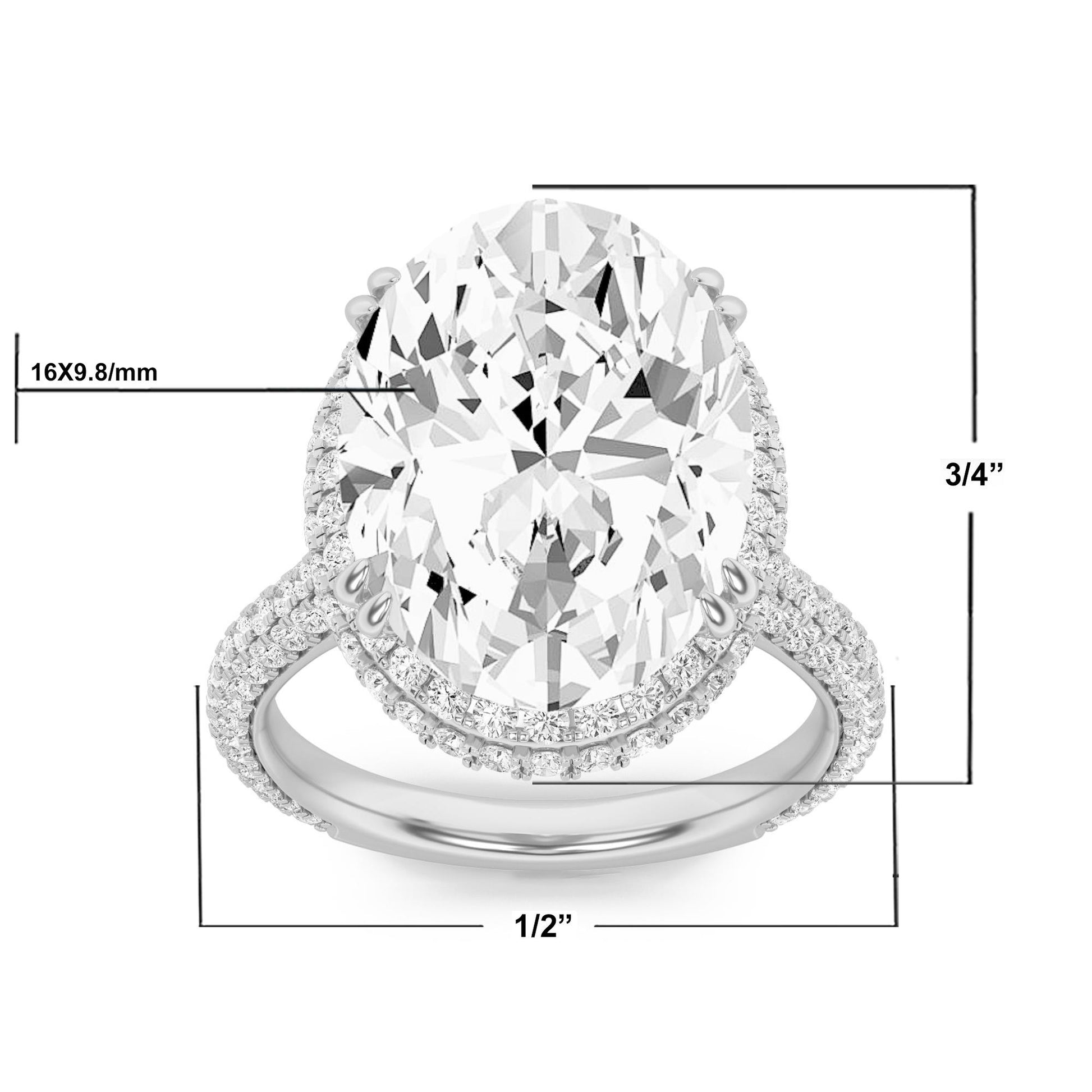 14K White Gold Lab Grown Diamond 7.5 CTTW Oval Cut Ring