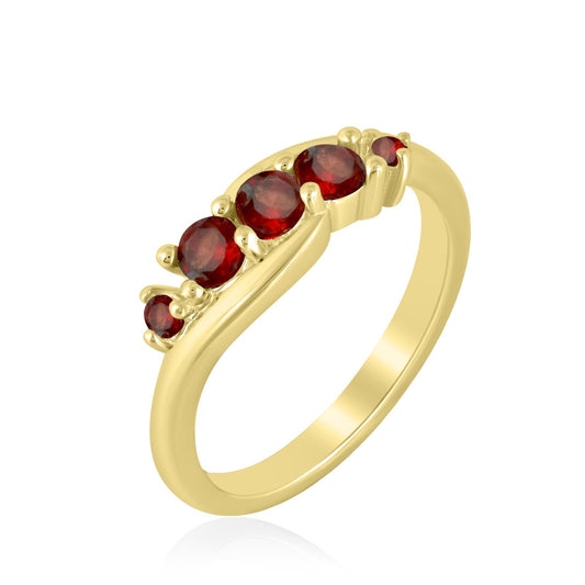 Angela 14K Gold Over Sterling Silver Garnet 5-Stone Wave Ring, Sizes 6 to 8