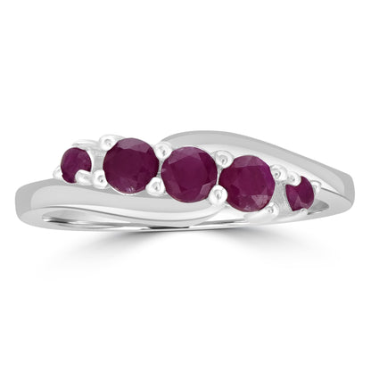 Angela Sterling Silver Ruby 5-Stone Wave Ring, Sizes 6 to 8