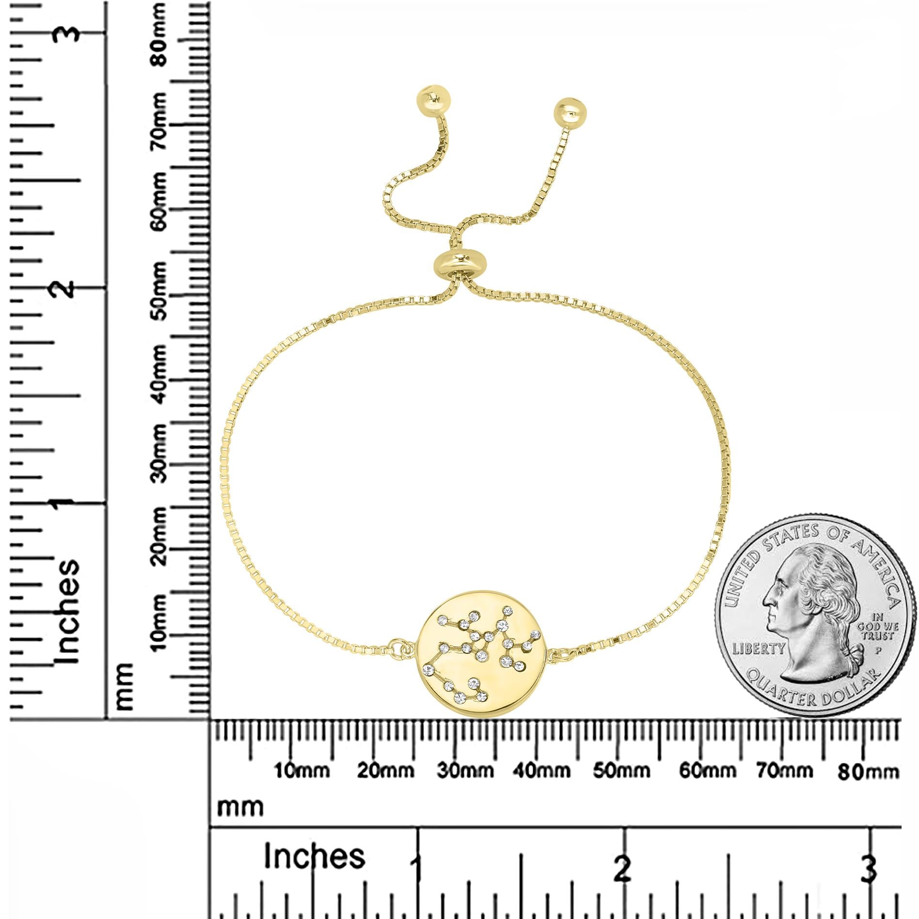 14k Gold Over Brass Sagittarius Zodiac Crystal Bracelet with Adjustable Chain 5 to 9 Inches