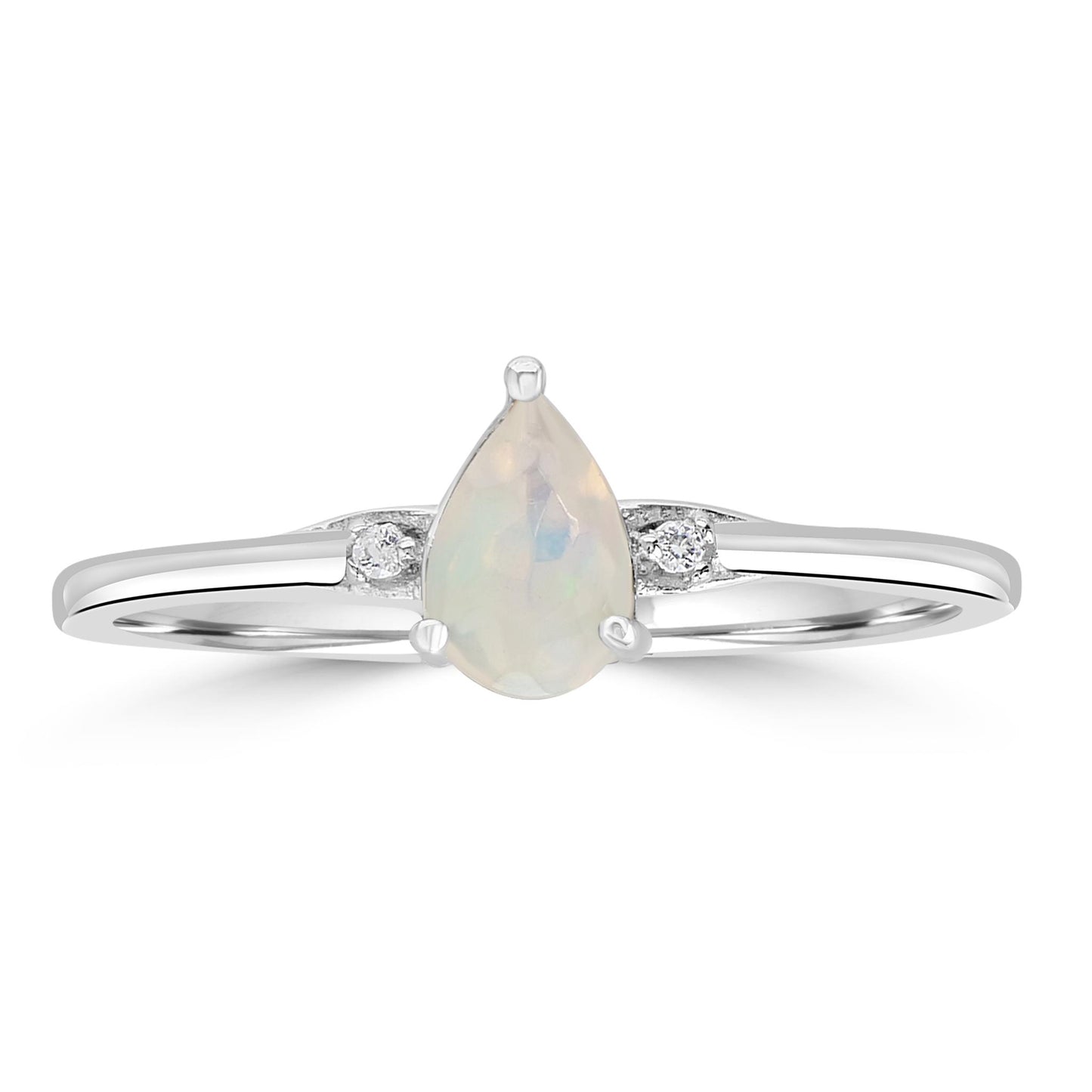 Dew Sterling Silver Ethiopian Opal and White Topaz Gemstone Stackable Pear Ring, Sizes 6 to 8