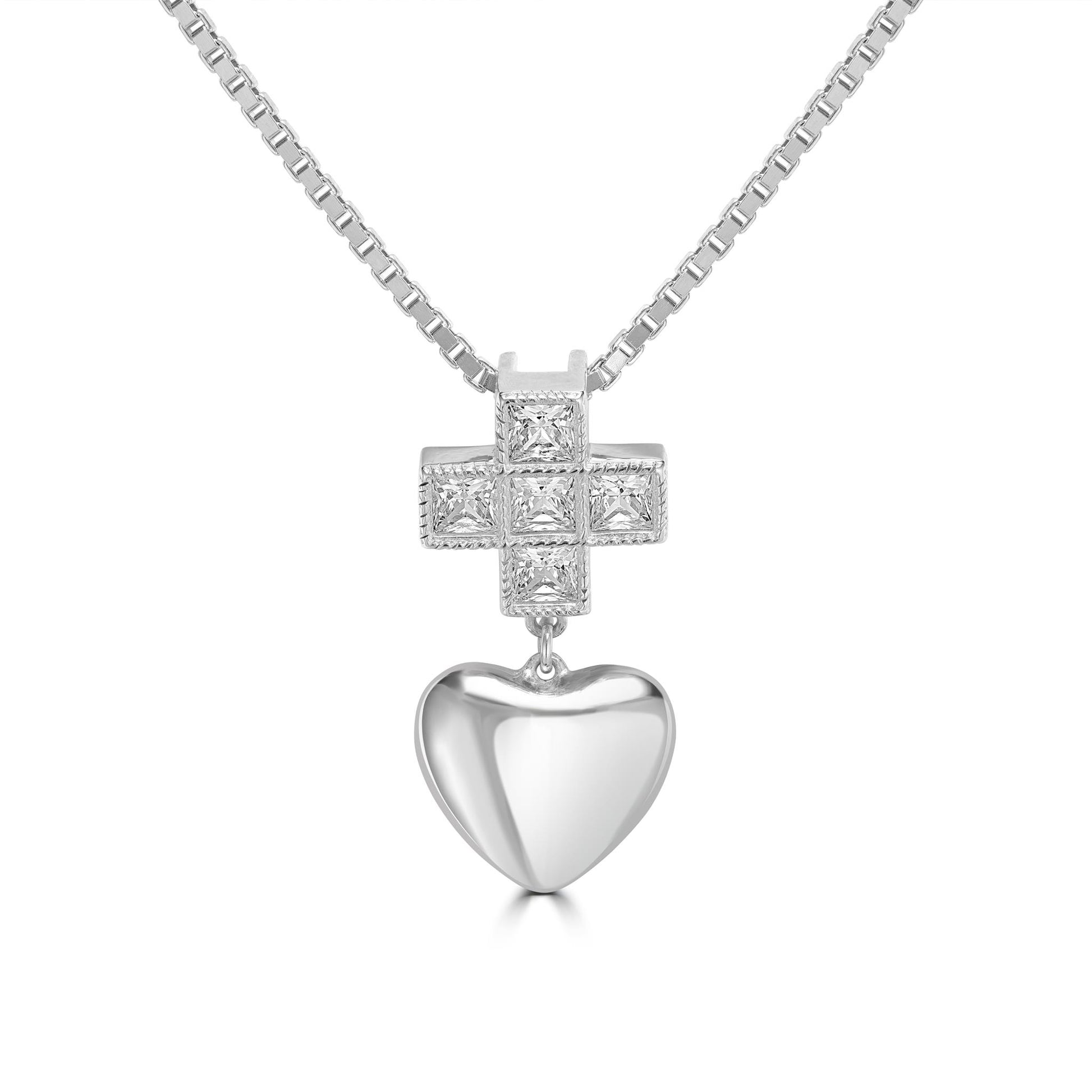 Kathy Levine Sterling Silver Cubic Zirconia Cross and Heart Pendant Necklace