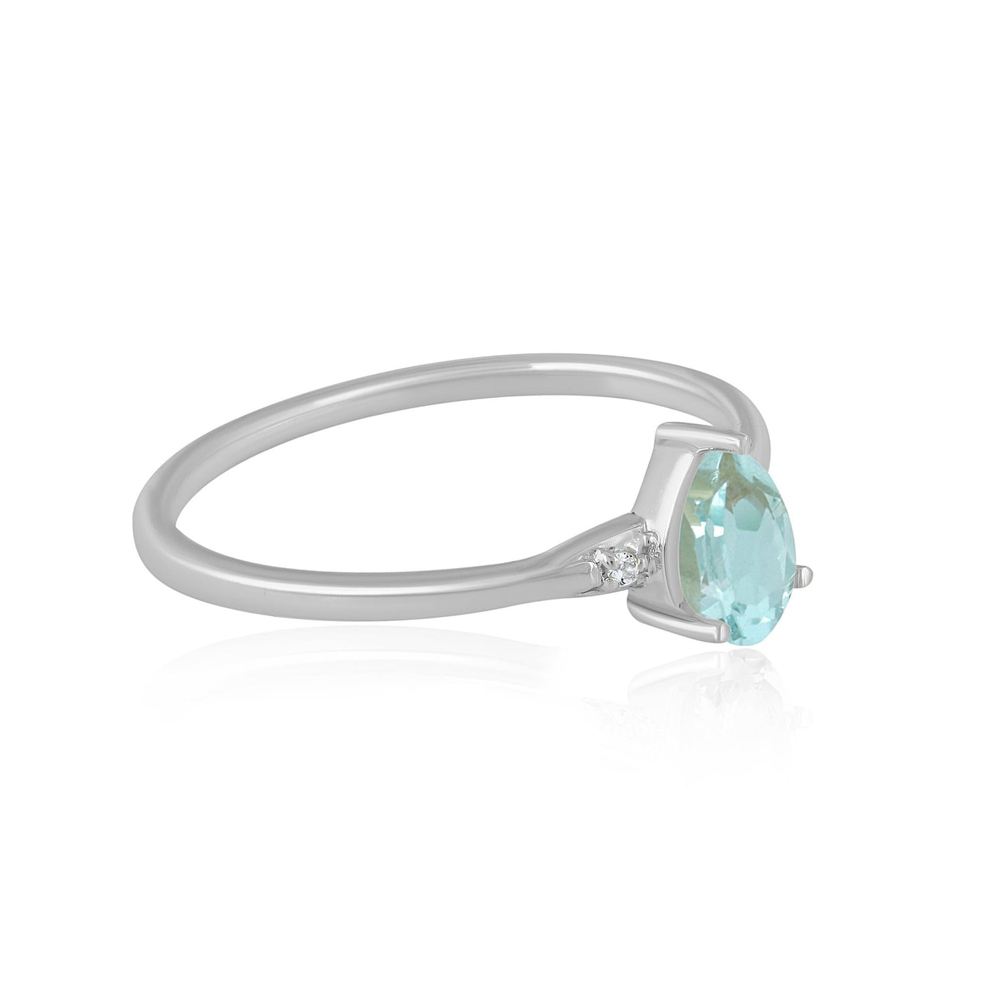 Dew Sterling Silver Aquamarine and White Topaz Gemstone Stackable Pear Ring, Sizes 6 to 8