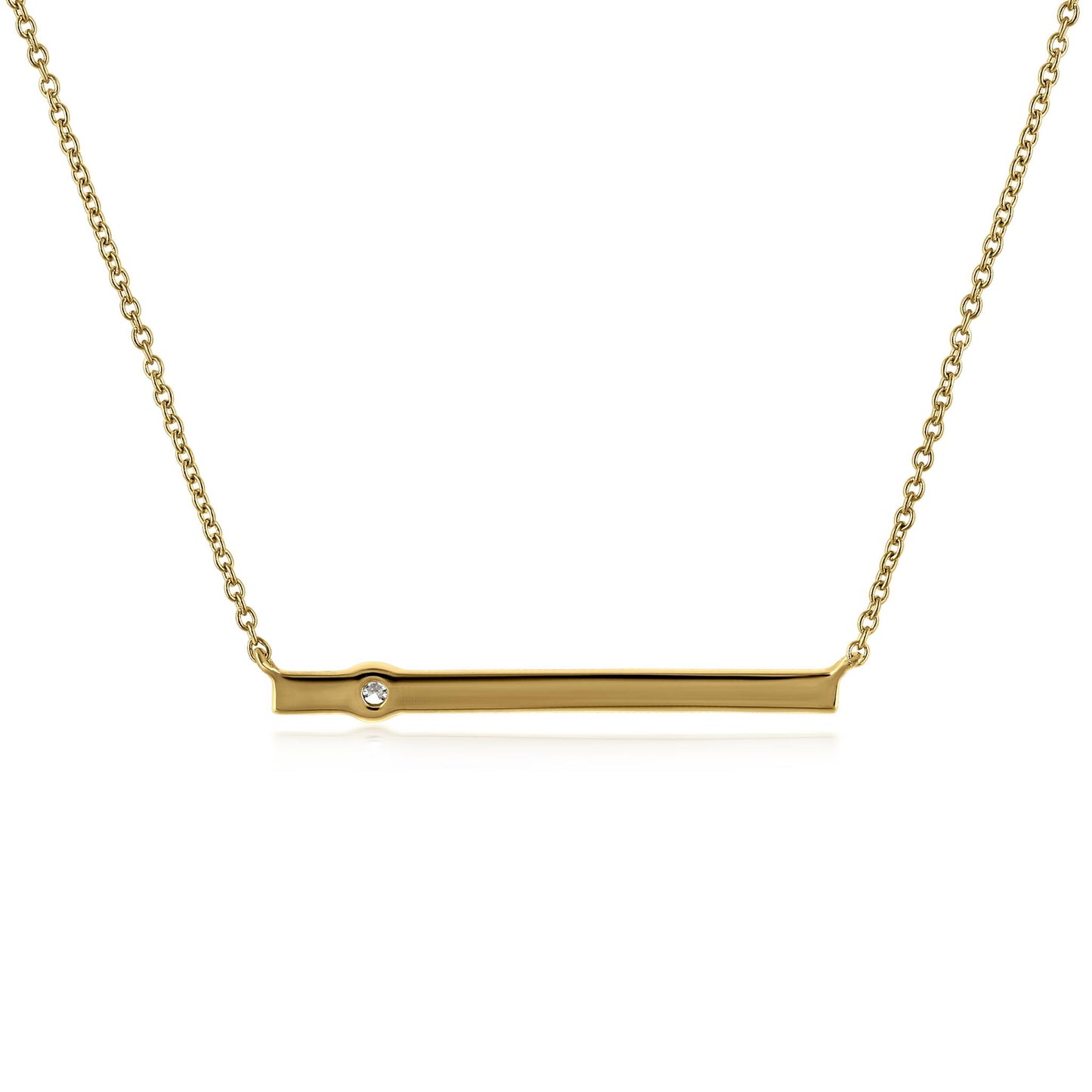 Gemistry Womens or Girls 14K Yellow Gold Round White Diamond Pendant Necklace with 15 Inch Chain. April Birthstone Month, Gift For Her.