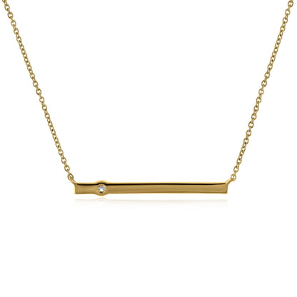 Gemistry Womens or Girls 14K Yellow Gold Round White Diamond Pendant Necklace with 15 Inch Chain. April Birthstone Month, Gift For Her.