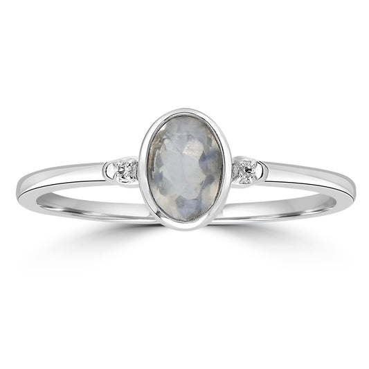 Kate Sterling Silver Moonstone and White Topaz Stackable Oval Ring, Sizes 6 to 8
