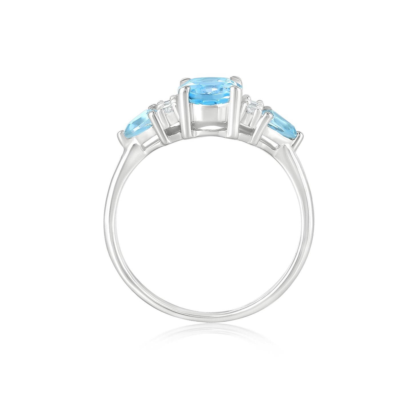 Sterling Silver Blue Topaz and Cubic Zirconia 3-Stone Ring, Sizes 7 to 9