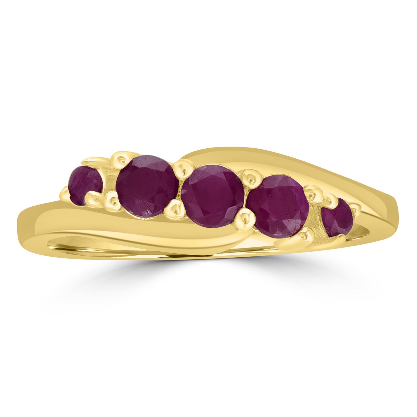 Angela 14K Gold Over Sterling Silver Ruby 5-Stone Wave Ring, Sizes 6 to 8