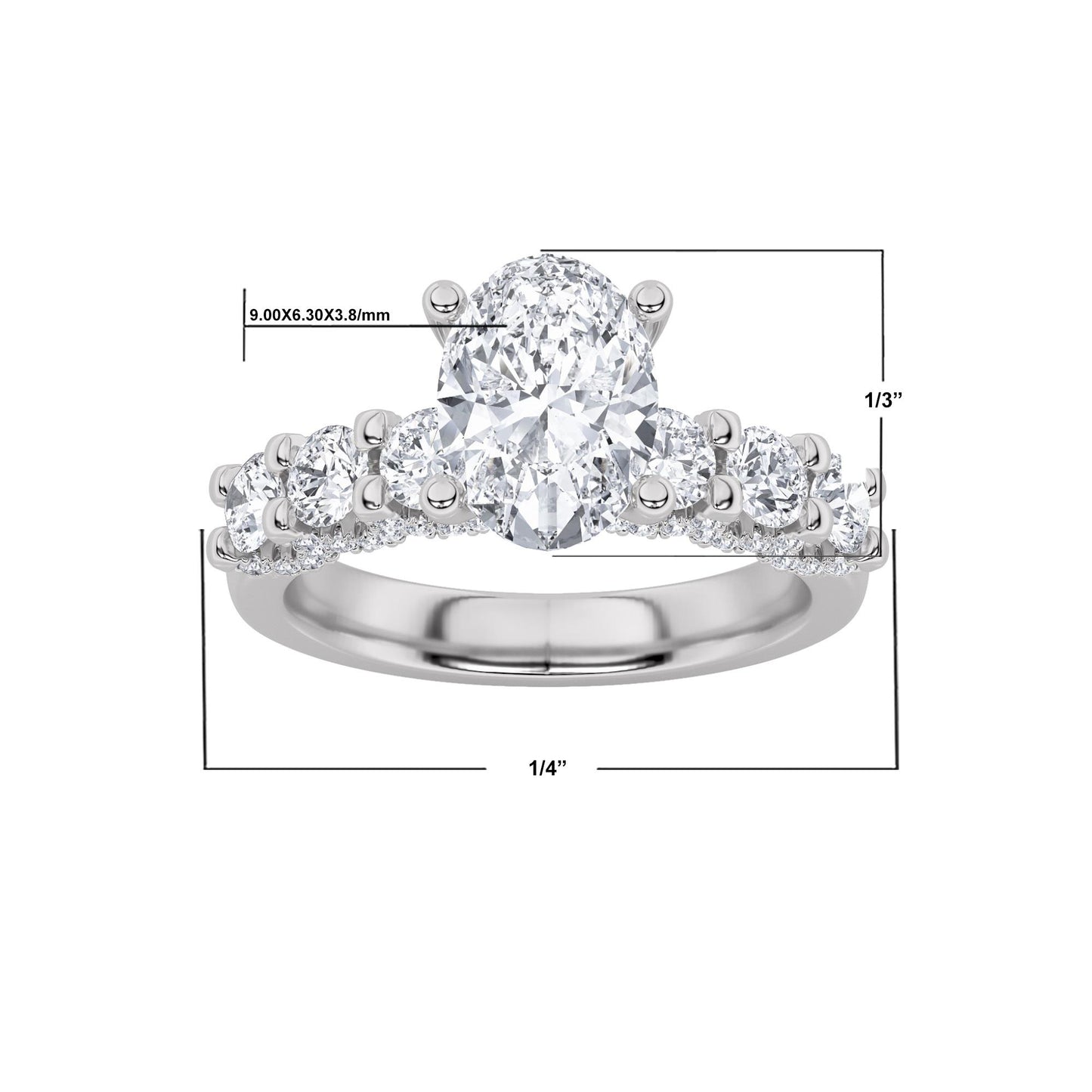 14K White Gold Lab Grown Diamond 2.5 CTTW Oval and Round Cut Ring