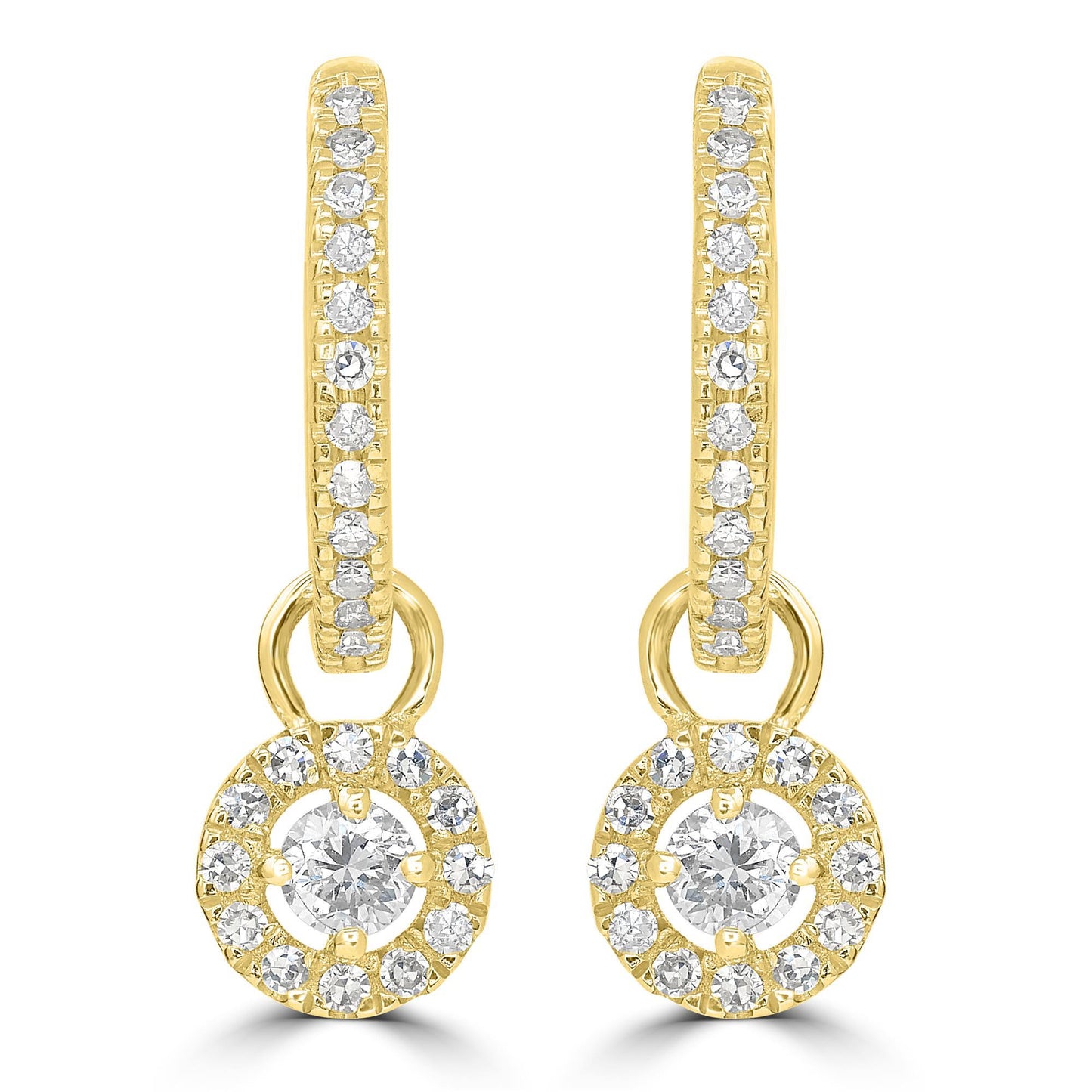 GEMISTRY Women 14K Yellow Gold, Round White Diamond Dangle Earring. April Birthstone Month, Gift For Her.