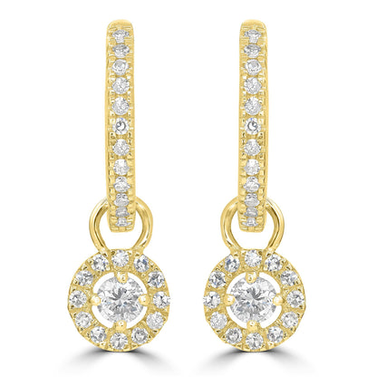 GEMISTRY Women 14K Yellow Gold, Round White Diamond Dangle Earring. April Birthstone Month, Gift For Her.