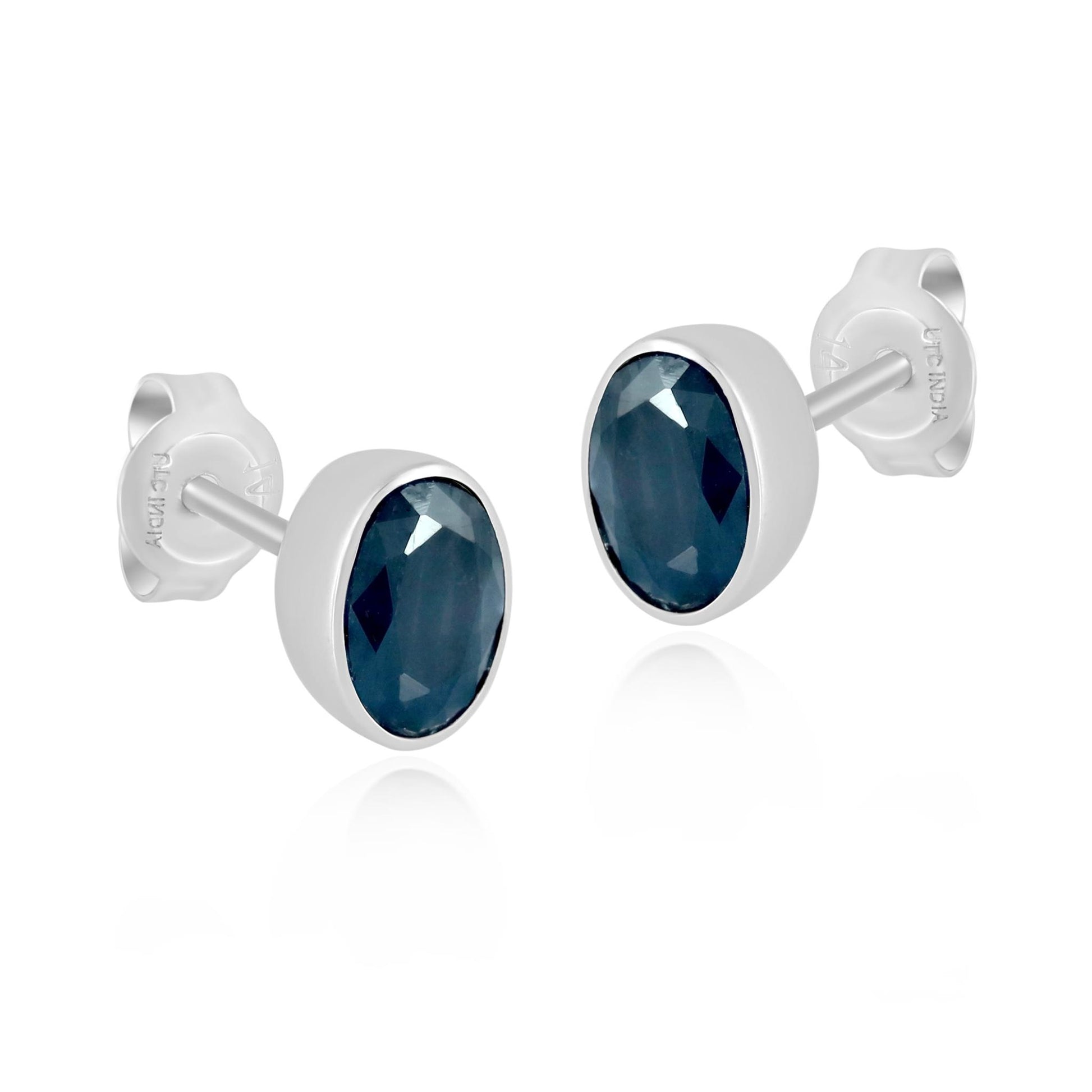 14K White Gold Oval Sapphire Gemstone Stud Earrings