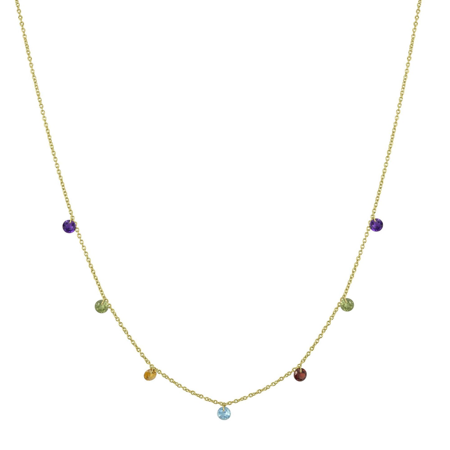 Gemistry 1.96 carats Genuine Multi Color Gemstone Necklace in 14K Gold Plated Sterling Silver, Lobster Clasp