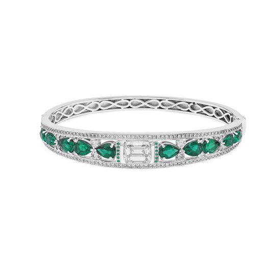 925 Sterling Silver 8.7 CTTW Lab Grown Diamond With Emerald And Sapphire Bangle