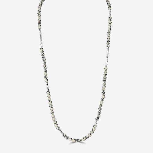 Silver-Plated Brass Dalmatian Jasper Gemstone Beaded Wrap Bracelet or Necklace, 35 Inches