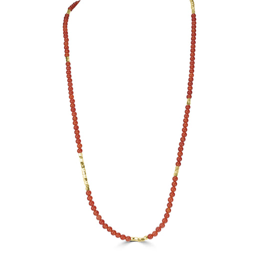 14K Gold Over Brass Red Agate Gemstone Beaded Wrap Bracelet or Necklace, 35 Inches