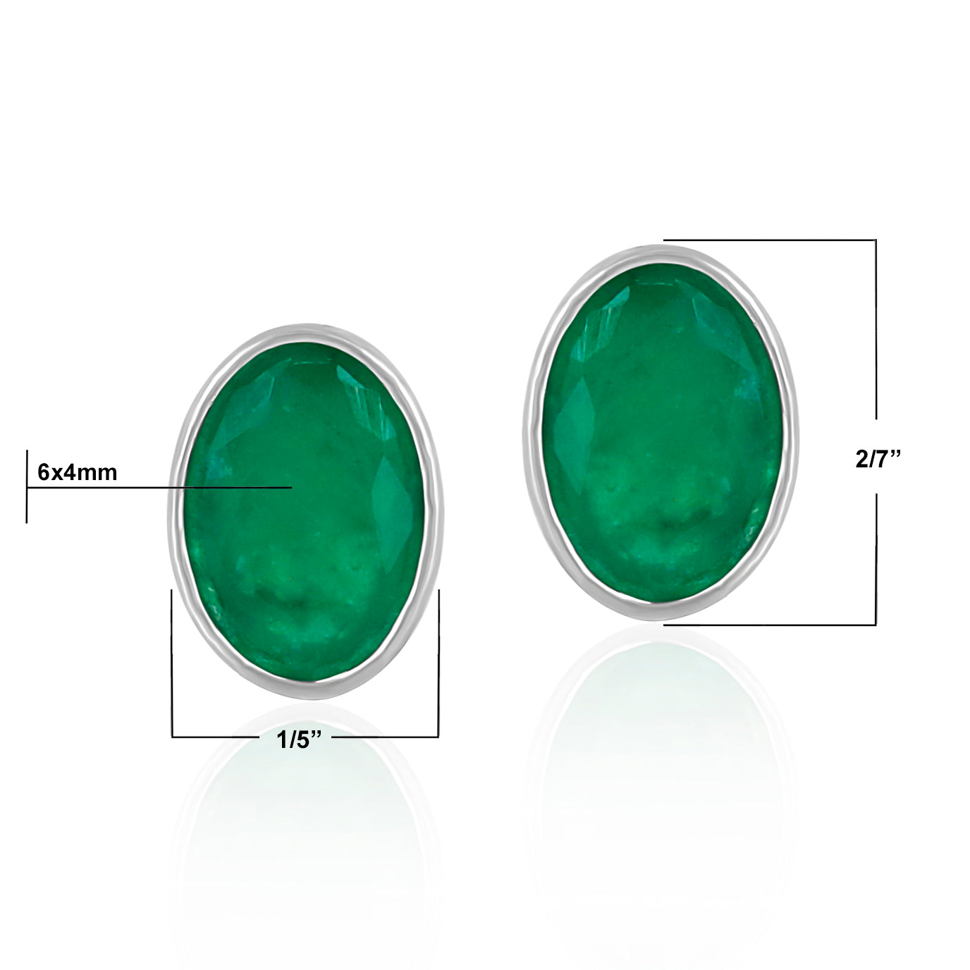 14K White Gold Oval Emerald Gemstone Stud Earrings