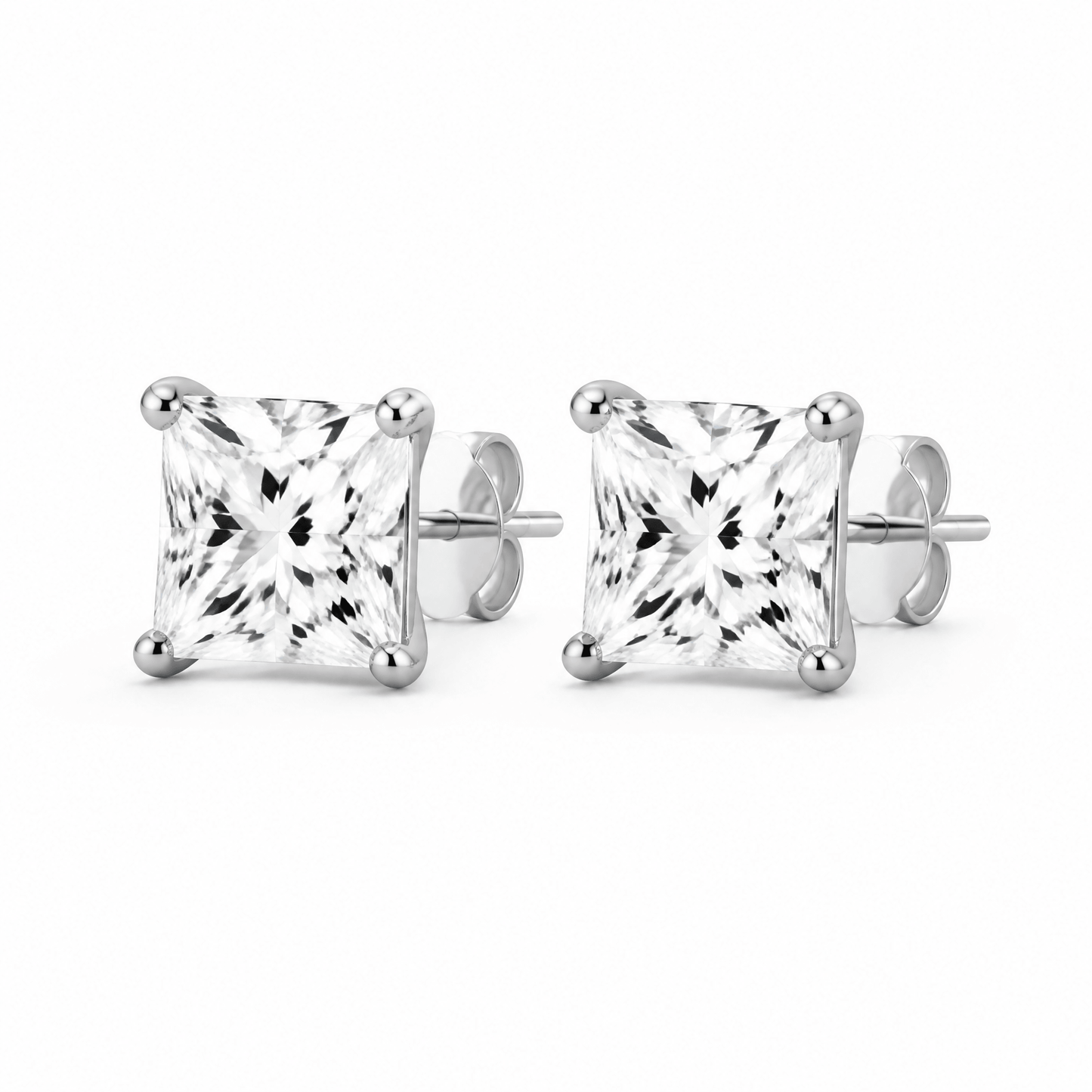 14K White Gold 2.0 CTTW Lab Grown Diamond Princess Cut Stud Earrings