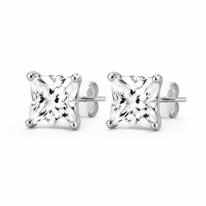 14K White Gold 2.0 CTTW Lab Grown Diamond Princess Cut Stud Earrings
