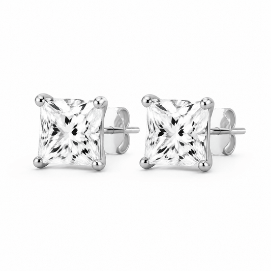 14K White Gold 2.0 CTTW Lab Grown Diamond Princess Cut Stud Earrings