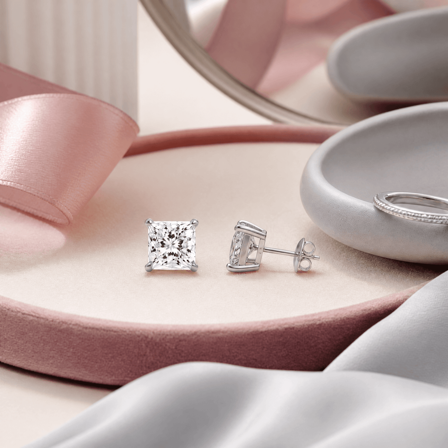 14K White Gold 2.0 CTTW Lab Grown Diamond Princess Cut Stud Earrings