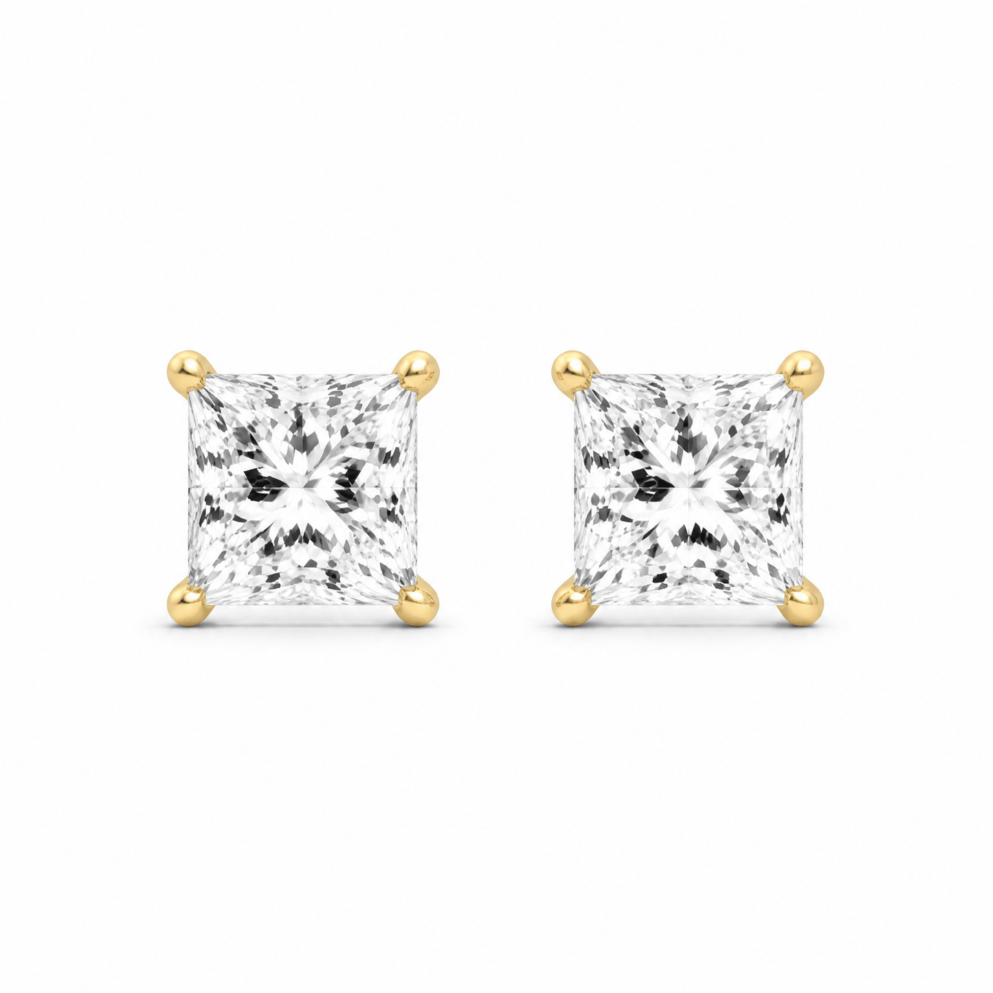 14K Gold 2.0 CTTW Lab Grown Diamond Princess Cut Stud Earrings