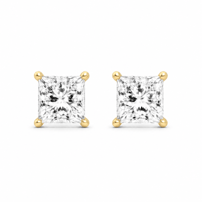 14K Gold 2.0 CTTW Lab Grown Diamond Princess Cut Stud Earrings