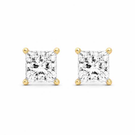 14K Gold 2.0 CTTW Lab Grown Diamond Princess Cut Stud Earrings