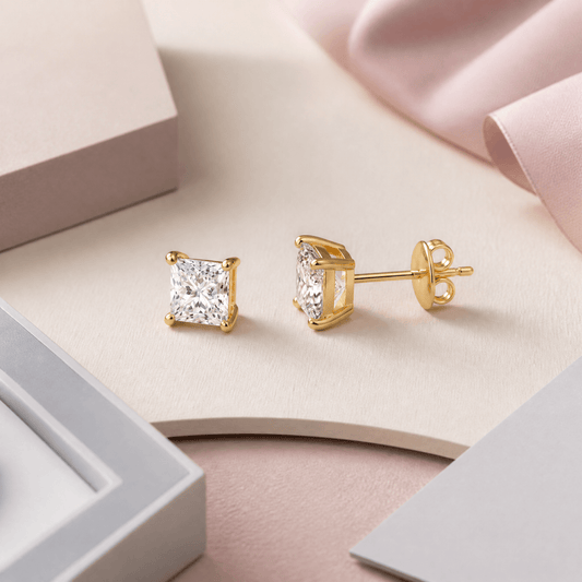 14K Gold 2.0 CTTW Lab Grown Diamond Princess Cut Stud Earrings