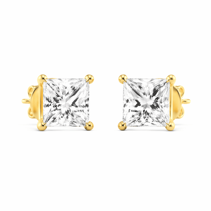 14K Gold 3.0 CTTW Lab Grown Diamond Princess Cut Stud Earrings
