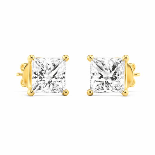 14K Gold 3.0 CTTW Lab Grown Diamond Princess Cut Stud Earrings