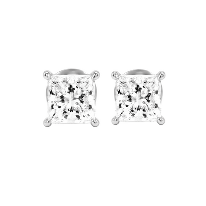 14K White Gold 4.0 CTTW Lab Grown Diamond Princess Cut Stud Earrings