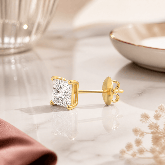 14K Gold 4.0 CTTW Lab Grown Diamond Princess Cut Stud Earrings