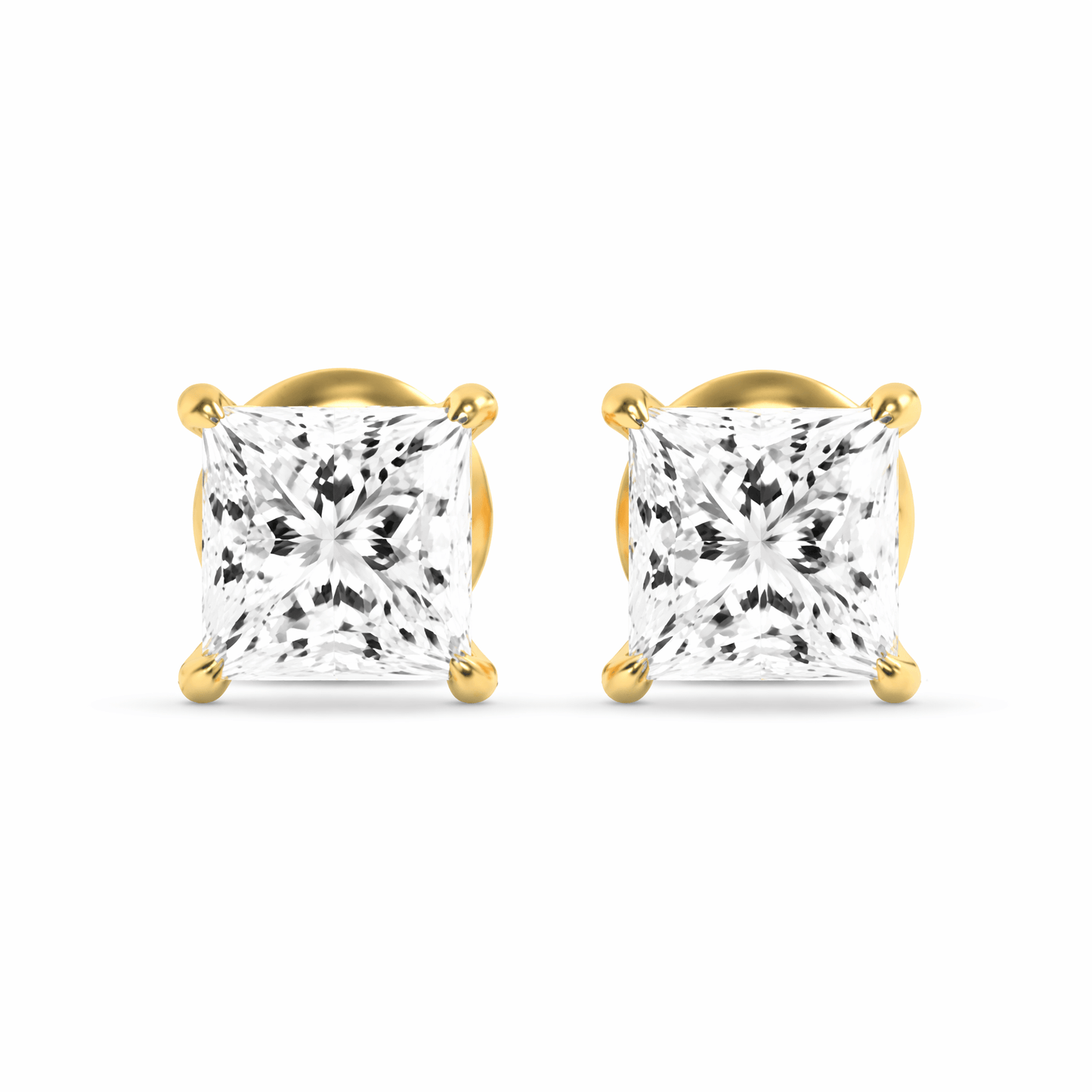 14K Gold 4.0 CTTW Lab Grown Diamond Princess Cut Stud Earrings