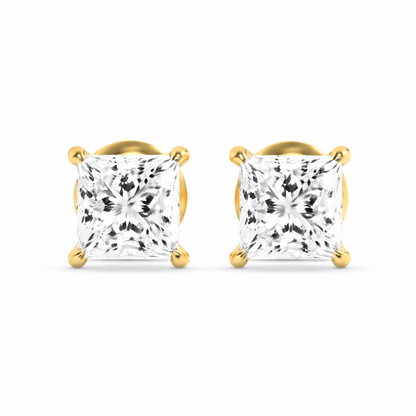 14K Gold 4.0 CTTW Lab Grown Diamond Princess Cut Stud Earrings