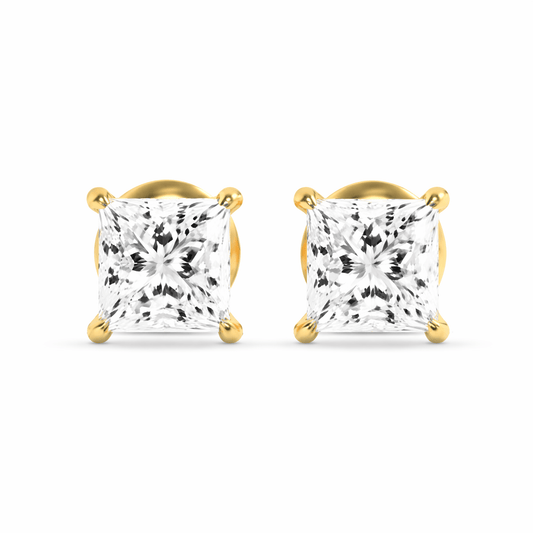 14K Gold 4.0 CTTW Lab Grown Diamond Princess Cut Stud Earrings