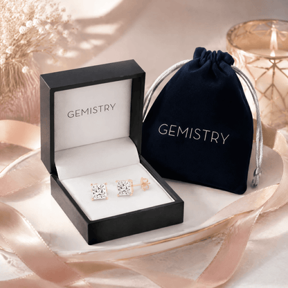 14K Gold 4.0 CTTW Lab Grown Diamond Princess Cut Stud Earrings