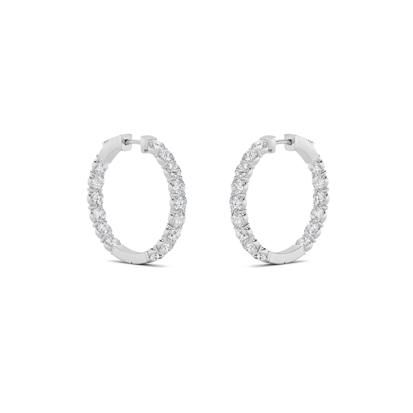 14K White Gold 3.0 CTTW Lab Grown Diamond Round Hoop Earrings