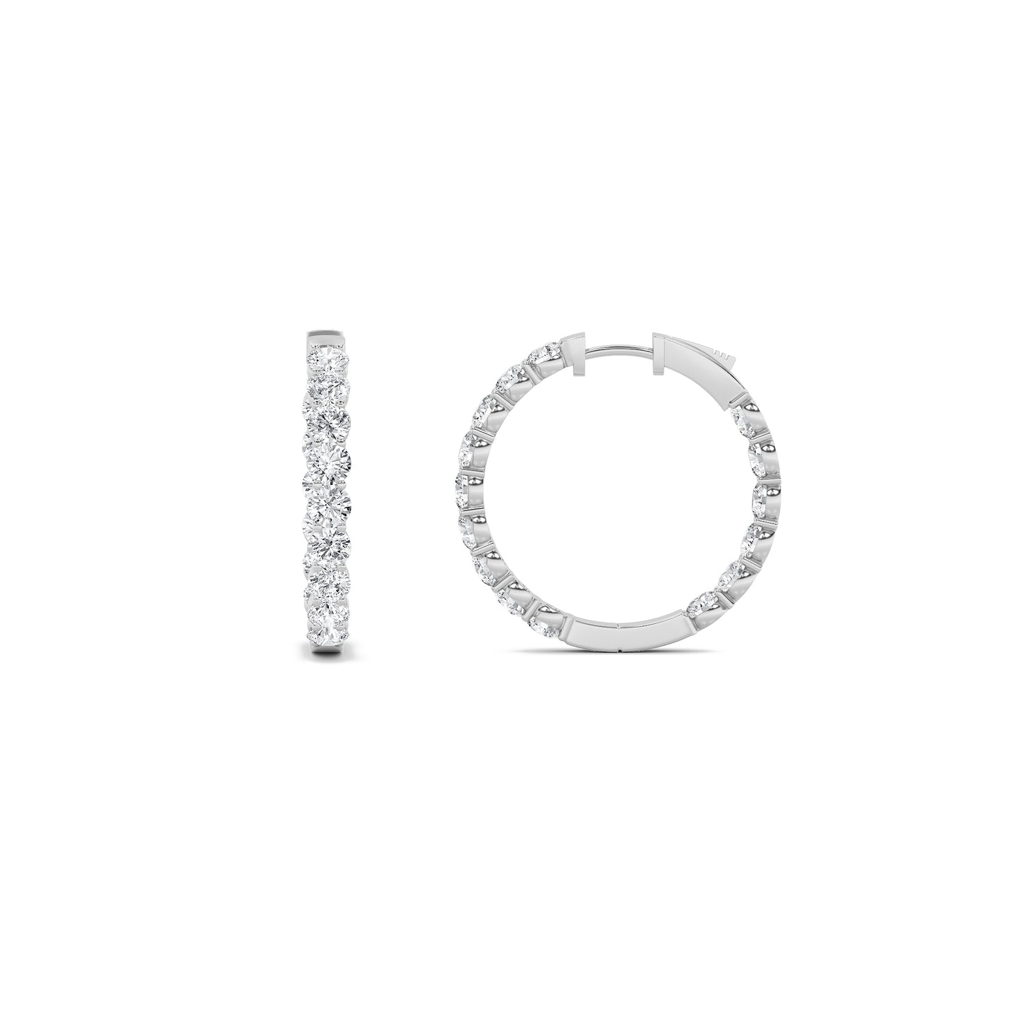 14K White Gold 3.0 CTTW Lab Grown Diamond Round Hoop Earrings