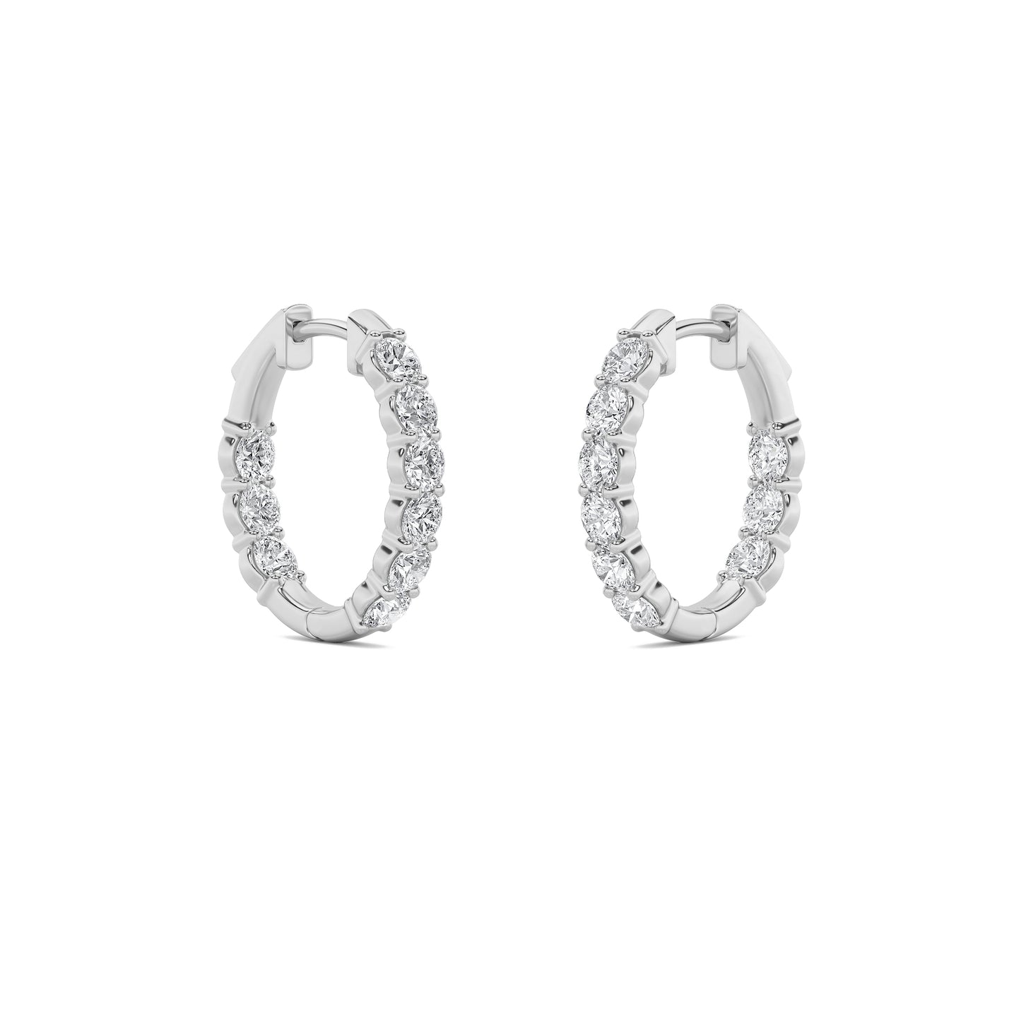 14K White Gold 3.0 CTTW Lab Grown Diamond Round Hoop Earrings