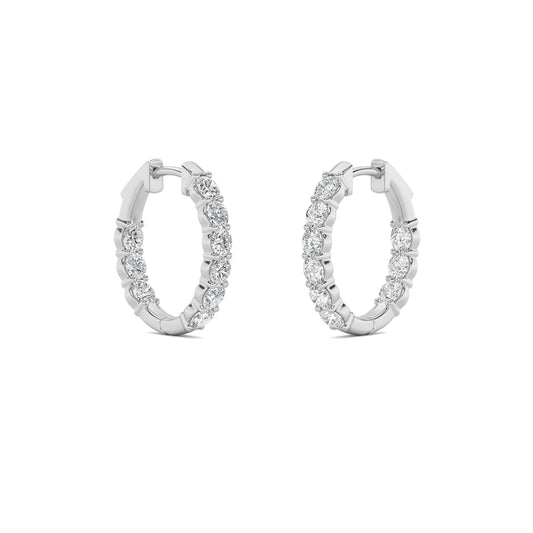 14K White Gold 3.0 CTTW Lab Grown Diamond Round Hoop Earrings