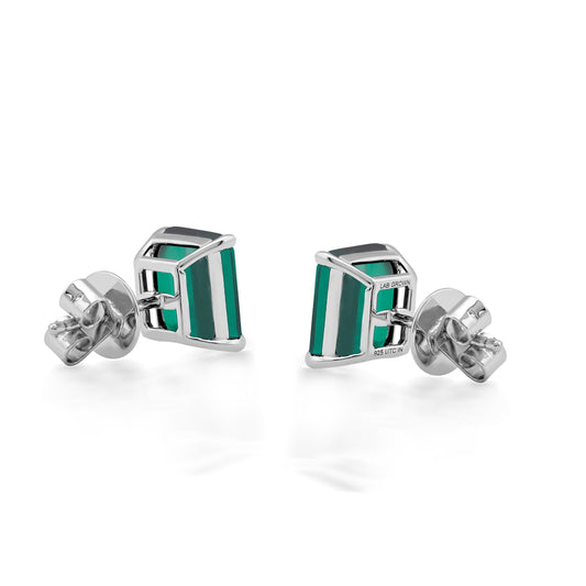 Sterling Silver 5.6 CTTW Lab Grown Emerald Stud Earrings