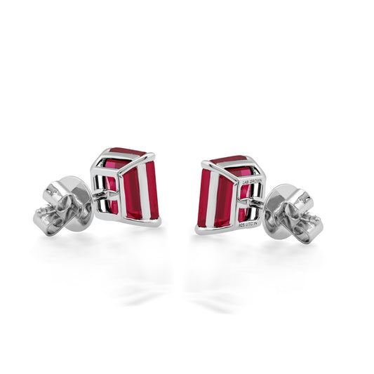 Sterling Silver 8.8 CTTW Lab Grown Ruby Stud Earrings
