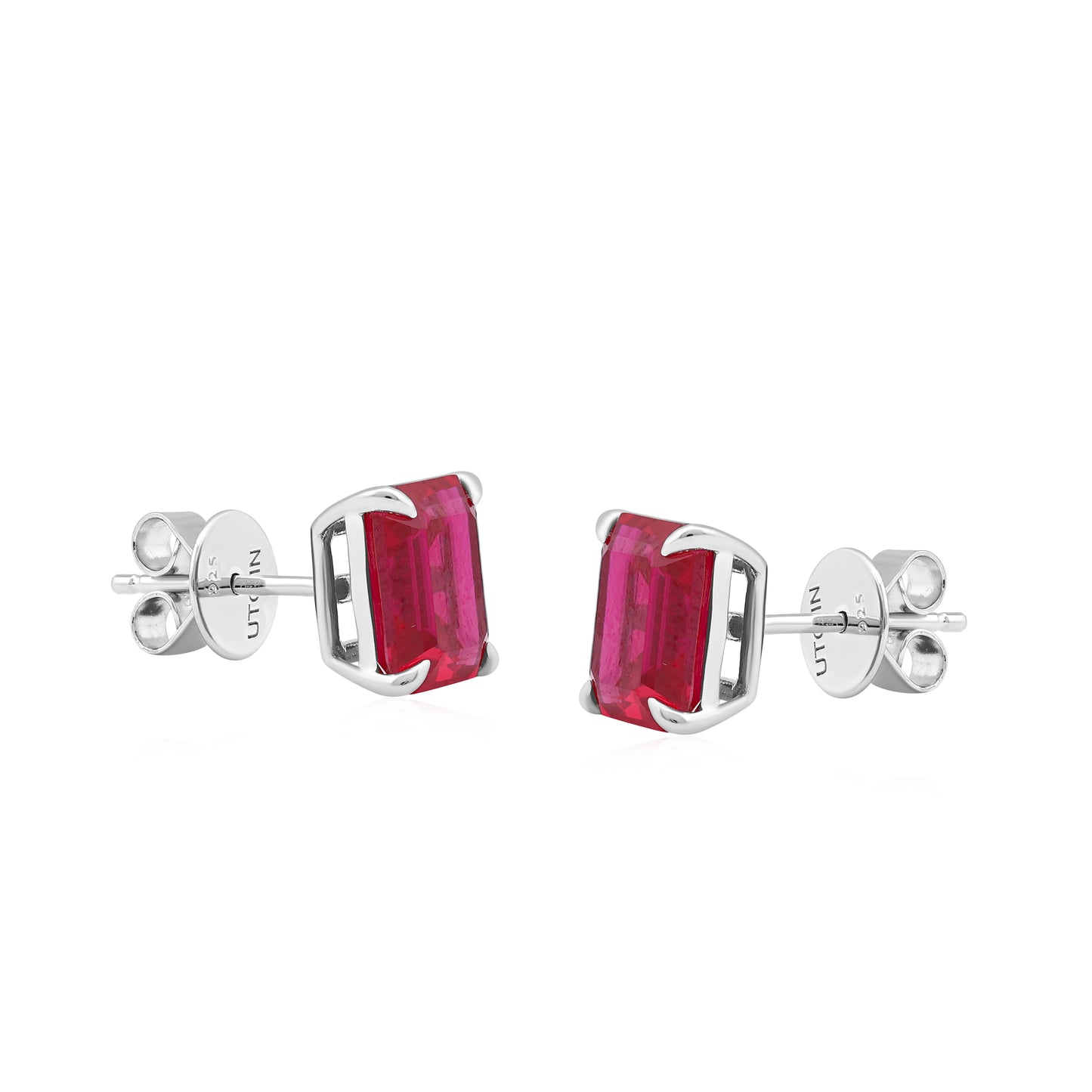 Sterling Silver 8.8 CTTW Lab Grown Ruby Stud Earrings