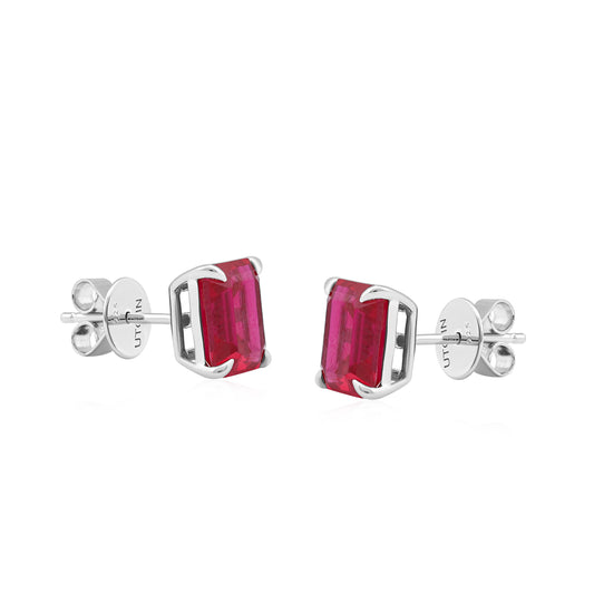 Sterling Silver 8.8 CTTW Lab Grown Ruby Stud Earrings