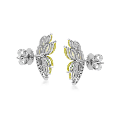 Sterling Silver 4.2 CTTW Lab Grown Diamond With Yellow Sapphire Stud Earring