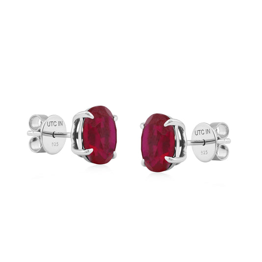 Sterling Silver 7.5 CTTW Lab Grown Ruby Stud Earring