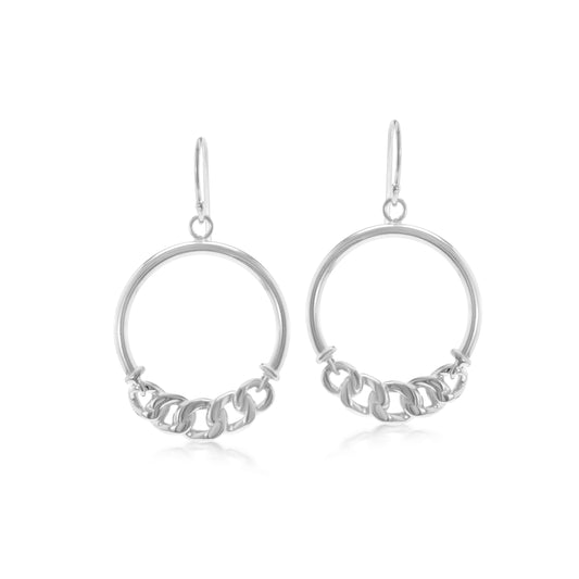 Judy Crowell Jewelry Sterling Silver Chain Drop Hoop Earrings