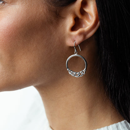 Judy Crowell Jewelry Sterling Silver Chain Drop Hoop Earrings
