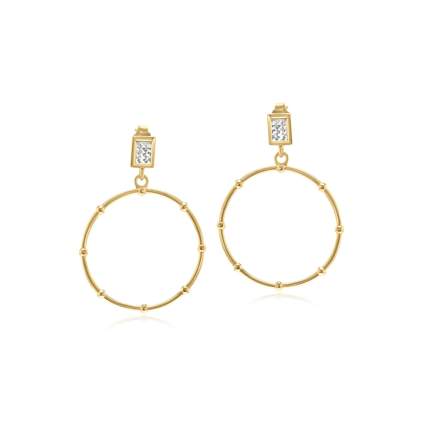 Judy Crowell Jewelry Gold Over Sterling Silver and Rhodium Diamond Cut Circle Beaded Drop Earrings